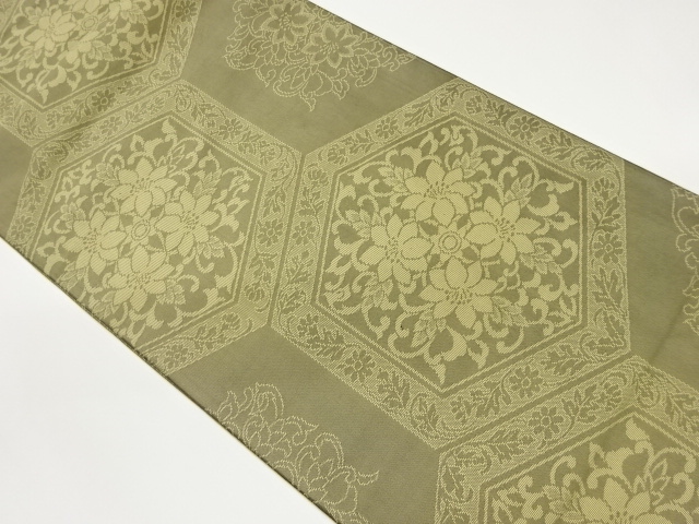 JAPANESE FUKURO OBI / REVERSIBLE / WOVEN FLOWER ARABESQUE